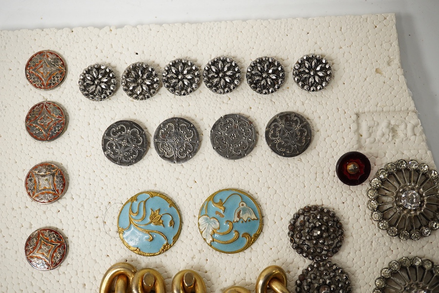 A group of 56 assorted antique buttons, largest 33mm;, Condition - some cut steel buttons are tarnished